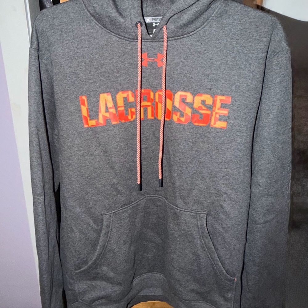 Under Armour Gray Hoodie with Orange Lacrosse Print